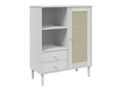 Aparador alto SENJA aspecto de ratán madera blanco 90x40x112 cm ES52615