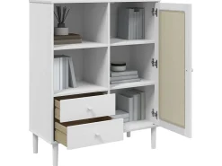 Aparador alto SENJA aspecto de ratán madera blanco 90x40x112 cm ES52615