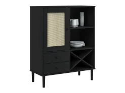 Aparador alto SENJA aspecto de ratán madera negro 90x40x112 cm ES75565