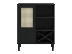 Aparador alto SENJA aspecto de ratán madera negro 90x40x112 cm ES75565