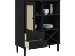 Aparador alto SENJA aspecto de ratán madera negro 90x40x112 cm ES75565