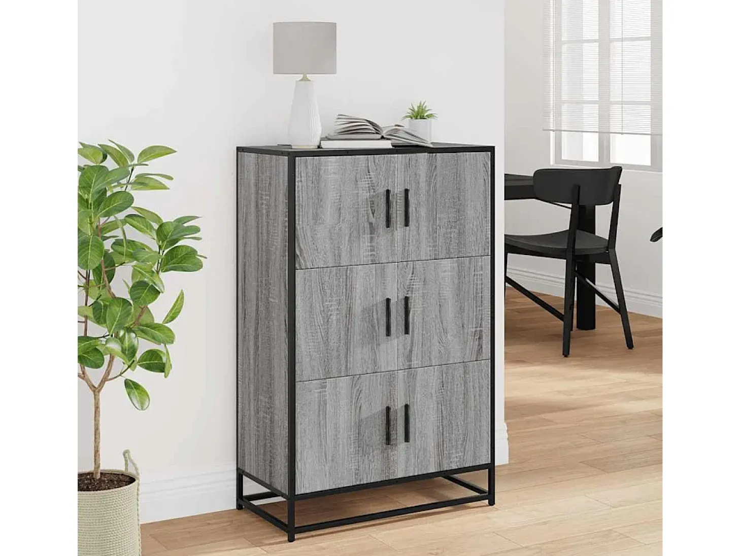 Aparador alto Sonoma gris 68x35x106,5 cm madera contrachapada y metal