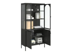 Aparador alto vidrio y acero negro 90x40x180 cm