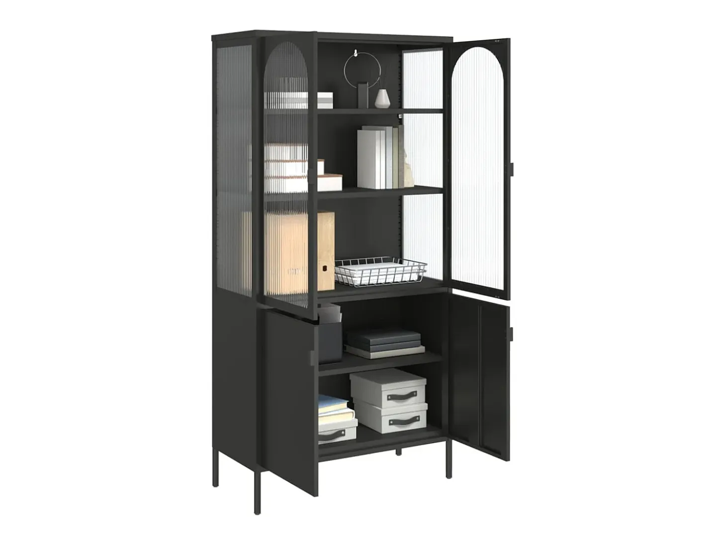 Aparador alto vidrio y acero negro 90x40x180 cm