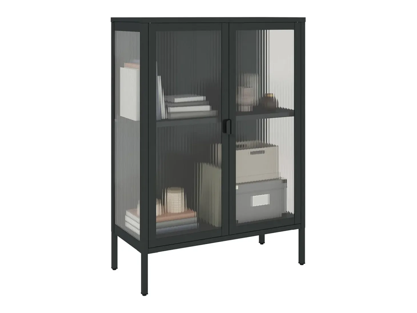 Aparador alto vidrio y acero negro 75x35x105 cm