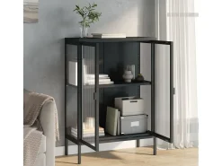Aparador alto vidrio y acero negro 75x35x105 cm