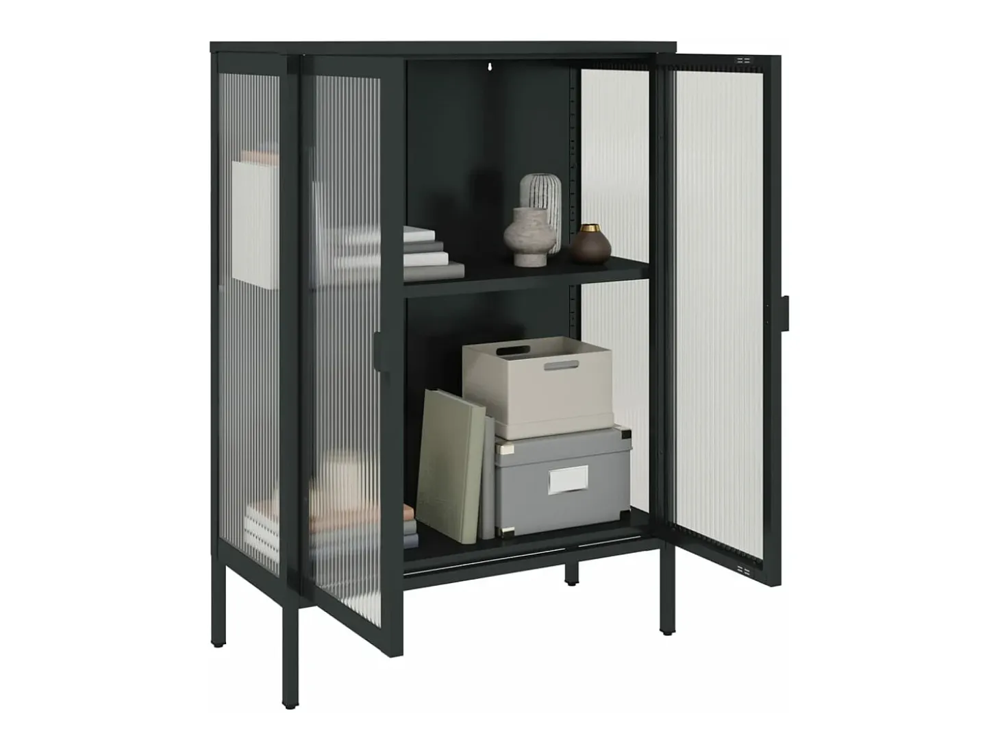 Aparador alto vidrio y acero negro 75x35x105 cm