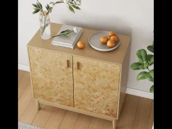 Aparador amarillo - Aparador con 2 puertas y estantes regulables - para salón y recibidor
