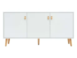 Aparador Anzio 3 Puertas, Patas Pino 140x68x35 cm Blanco Mate