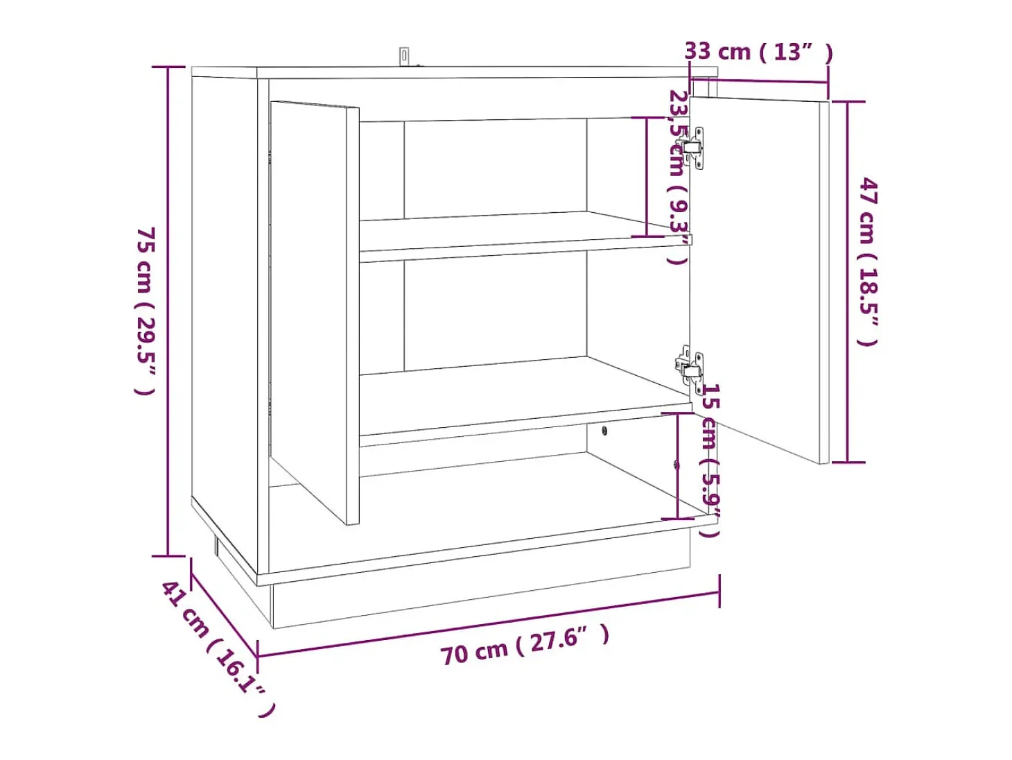 Aparador aparador cómoda armario unidad de almacenamiento organizador cocina salón salón Sonoma 70 x 41 x 75 cm madera contrachapada marrón 02_0031706