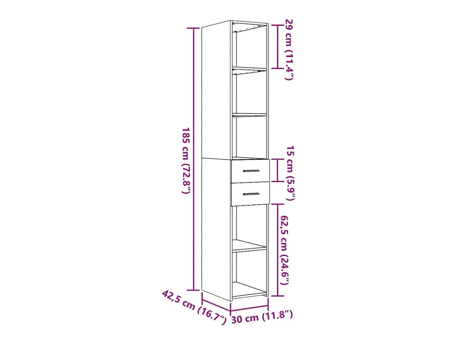 Aparador aparador cómoda armario mueble organizador cocina salón salón alto Sonoma 30 x 42,5 x 185 cm madera contrachapada marrón 02_0033939