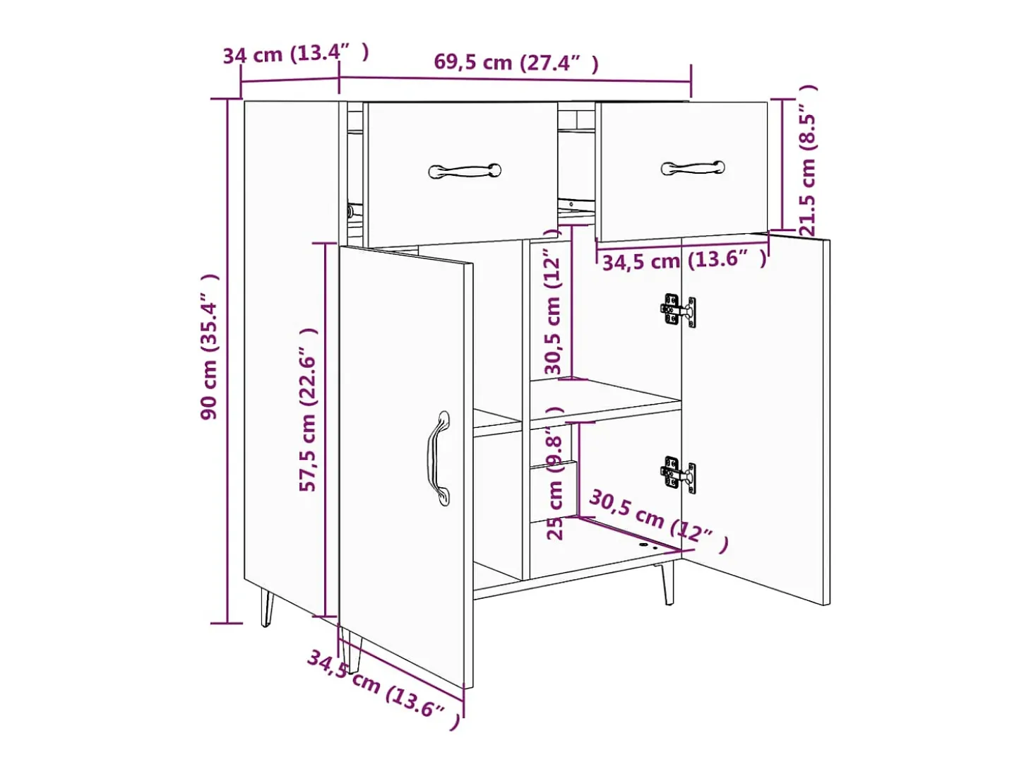 Aparador aparador cómoda armario mueble organizador cocina salón salón Sonoma 69,5 x 34 x 90 cm madera contrachapada marrón 02_0031657