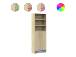 Aparador aparador cómoda armario mueble organizador cocina salón salón alto LED sonoma 69 x 32,5 x 200 cm madera contrachapada marrón 02_0034744