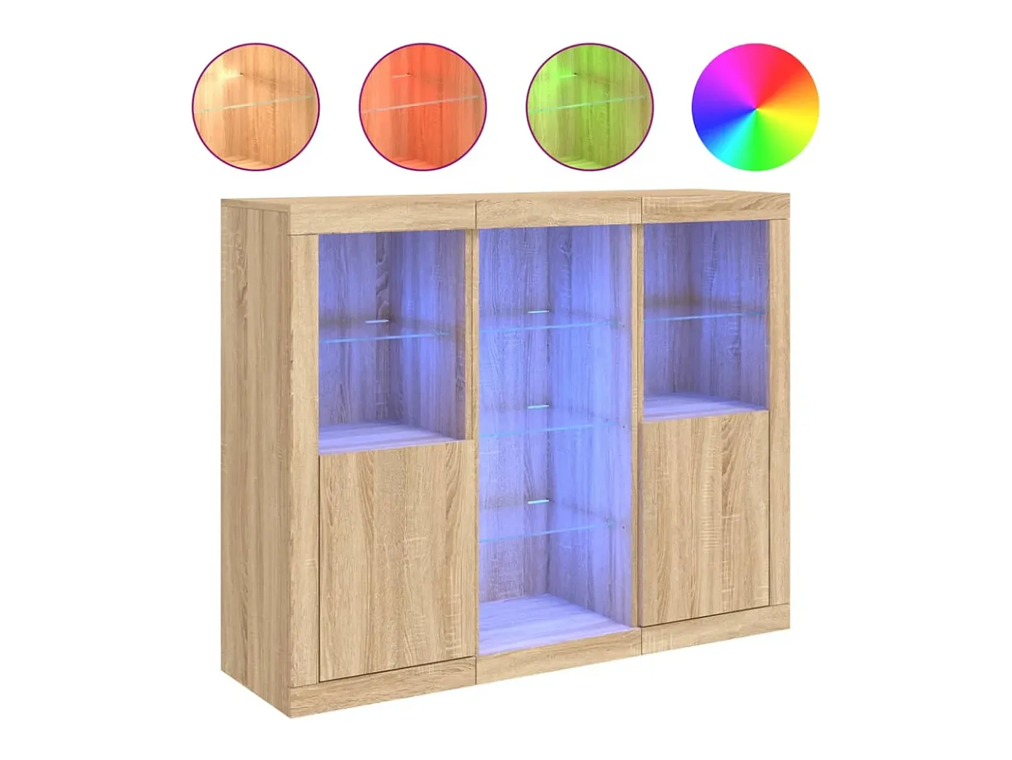 Aparador Aparador Cómoda Gabinete Organizador de Almacenamiento Cocina Sala de Estar con Luces LED 3 Piezas Sonoma Madera de Ingeniería Marrón 02_0037214