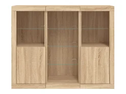 Aparador Aparador Cómoda Gabinete Organizador de Almacenamiento Cocina Sala de Estar con Luces LED 3 Piezas Sonoma Madera de Ingeniería Marrón 02_0037214