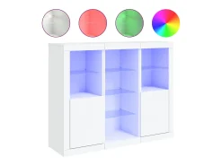 Aparador Aparador Cómoda Gabinete Unidad de Almacenamiento Organizador Cocina Sala de Estar con Luces LED 3 Piezas Madera de Ingeniería Blanca 02_0037199