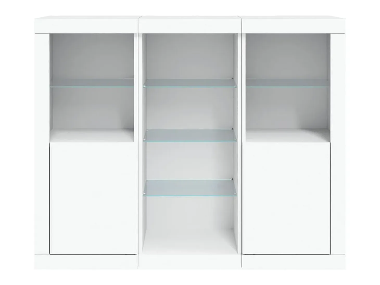 Aparador Aparador Cómoda Gabinete Unidad de Almacenamiento Organizador Cocina Sala de Estar con Luces LED 3 Piezas Madera de Ingeniería Blanca 02_0037199