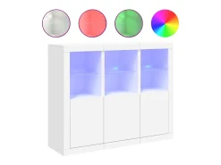 Aparador Aparador Cómoda Gabinete Unidad de Almacenamiento Organizador Cocina Sala de Estar con Luces LED 3 Piezas Madera de Ingeniería Blanca 02_0037198