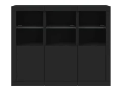 Aparador Aparador Cómoda Gabinete Unidad de Almacenamiento Organizador Cocina Sala de Estar con Luces LED 3 Piezas Madera de Ingeniería Negra 02_0037229