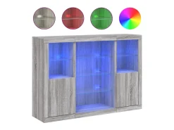 Aparador Aparador Cómoda Gabinete Unidad de Almacenamiento Organizador Cocina Sala de Estar con Luces LED 3 Piezas Sonoma Madera de Ingeniería Gris 02_0037235