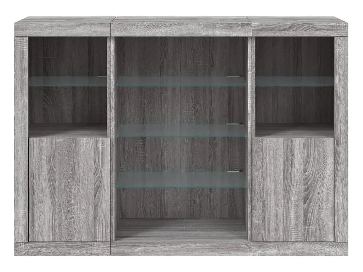 Aparador Aparador Cómoda Gabinete Unidad de Almacenamiento Organizador Cocina Sala de Estar con Luces LED 3 Piezas Sonoma Madera de Ingeniería Gris 02_0037235