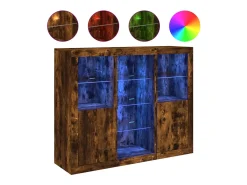 Aparador Aparador Cómoda Gabinete Unidad de Almacenamiento Organizador Cocina Sala de Estar con Luces LED 3 Piezas Madera de Ingeniería Marrón 02_0037211