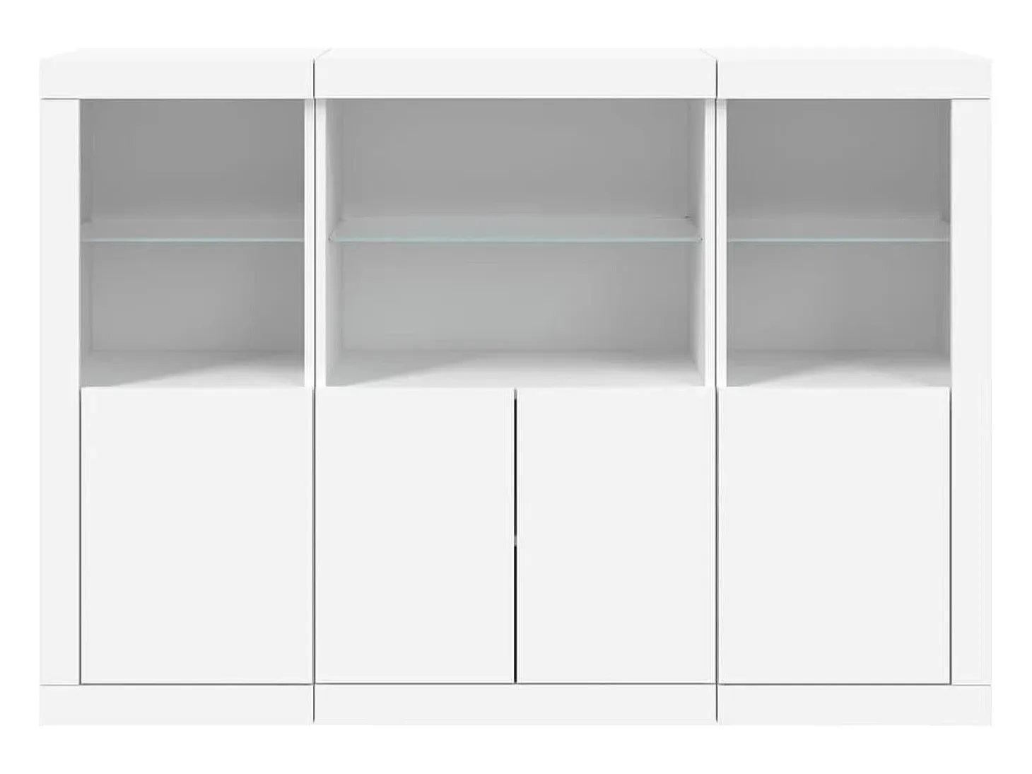 Aparador Aparador Cómoda Gabinete Unidad de Almacenamiento Organizador Cocina Sala de Estar con Luces LED 3 Piezas Madera de Ingeniería Blanca 02_0037195
