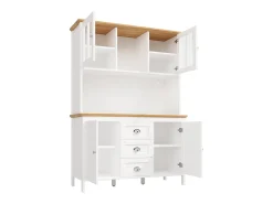 Aparador, armario alto con iluminación LED, 120x40x179 cm, 4 puertas y 3 cajones, blanco