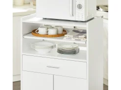 Aparador Auxiliar bajo de Cocina para microondas,con 2 Puertas y 1 cajón,L59 cm x P40 cm x H92 cm,FSB09-W SoBuy ES