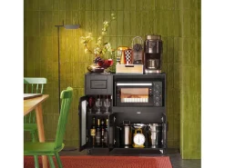 Aparador Auxiliar de Almacenamiento para Microondas con Ruedas Armario de Cocina con 3 Puertas y un Cajón 88.5 x 40 x 89 cm Negro FSB78-SCH SoBuyES