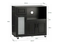 Aparador Auxiliar de Almacenamiento para Microondas con Ruedas Armario de Cocina con 3 Puertas y un Cajón 88.5 x 40 x 89 cm Negro FSB78-SCH SoBuyES
