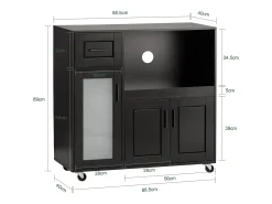Aparador Auxiliar de Almacenamiento para Microondas con Ruedas Armario de Cocina con 3 Puertas y un Cajón 88.5 x 40 x 89 cm Negro FSB78-SCH SoBuyES