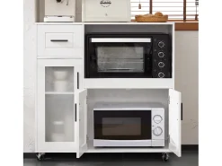 Aparador Auxiliar de Almacenamiento para Microondas con 4 Ruedas Mueble Auxiliar de Comedor con 3 Puertas y 1 Cajón 88,5 x 40 x 89 cm Blanco FSB78-W SoBuyES