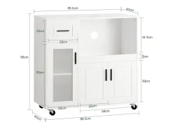 Aparador Auxiliar de Almacenamiento para Microondas con 4 Ruedas Mueble Auxiliar de Comedor con 3 Puertas y 1 Cajón 88,5 x 40 x 89 cm Blanco FSB78-W SoBuyES