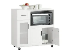 Aparador Auxiliar de Almacenamiento para Microondas con 4 Ruedas Mueble Auxiliar de Comedor con 3 Puertas y 1 Cajón 88,5 x 40 x 89 cm Blanco FSB78-W SoBuyES