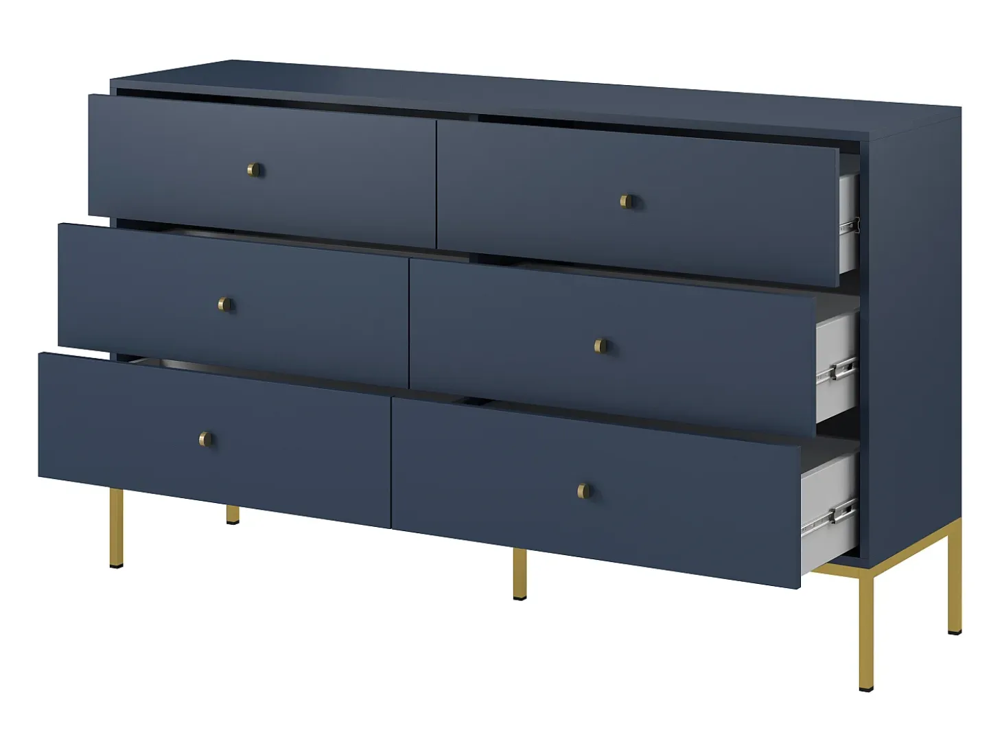 Aparador azul marino, 154 x 83 x 39 cm, patas doradas