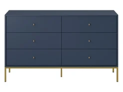 Aparador azul marino, 154 x 83 x 39 cm, patas doradas