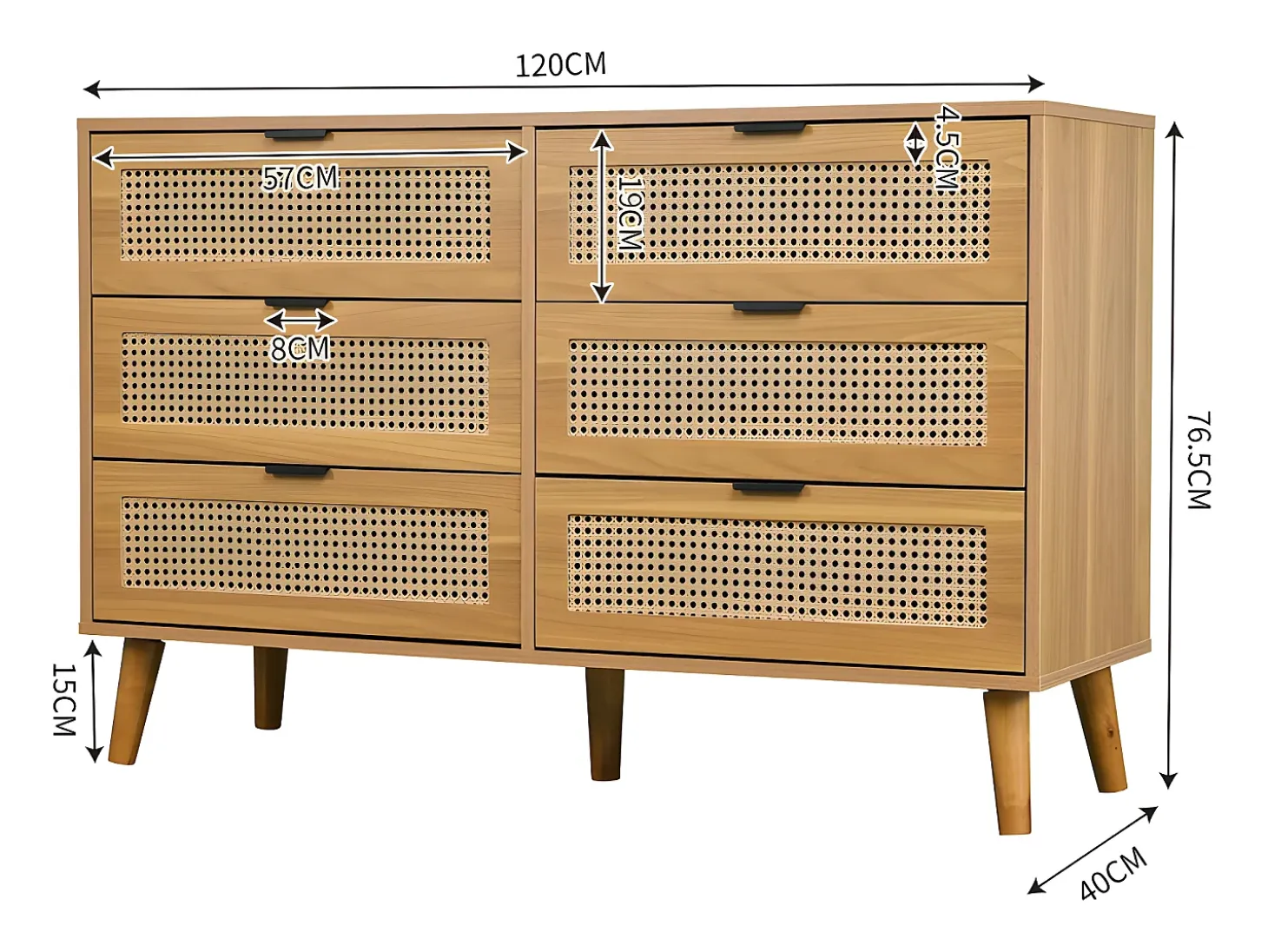 Aparador bajo - con 6 cajones - Natural oscuro
