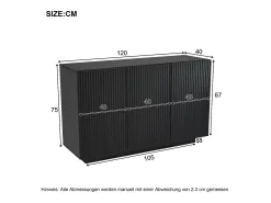 Aparador bajo 3 puertas - 120 x 70 x 75 cm - LEDs - Tapa efecto mármol - Madera MDF - Negro