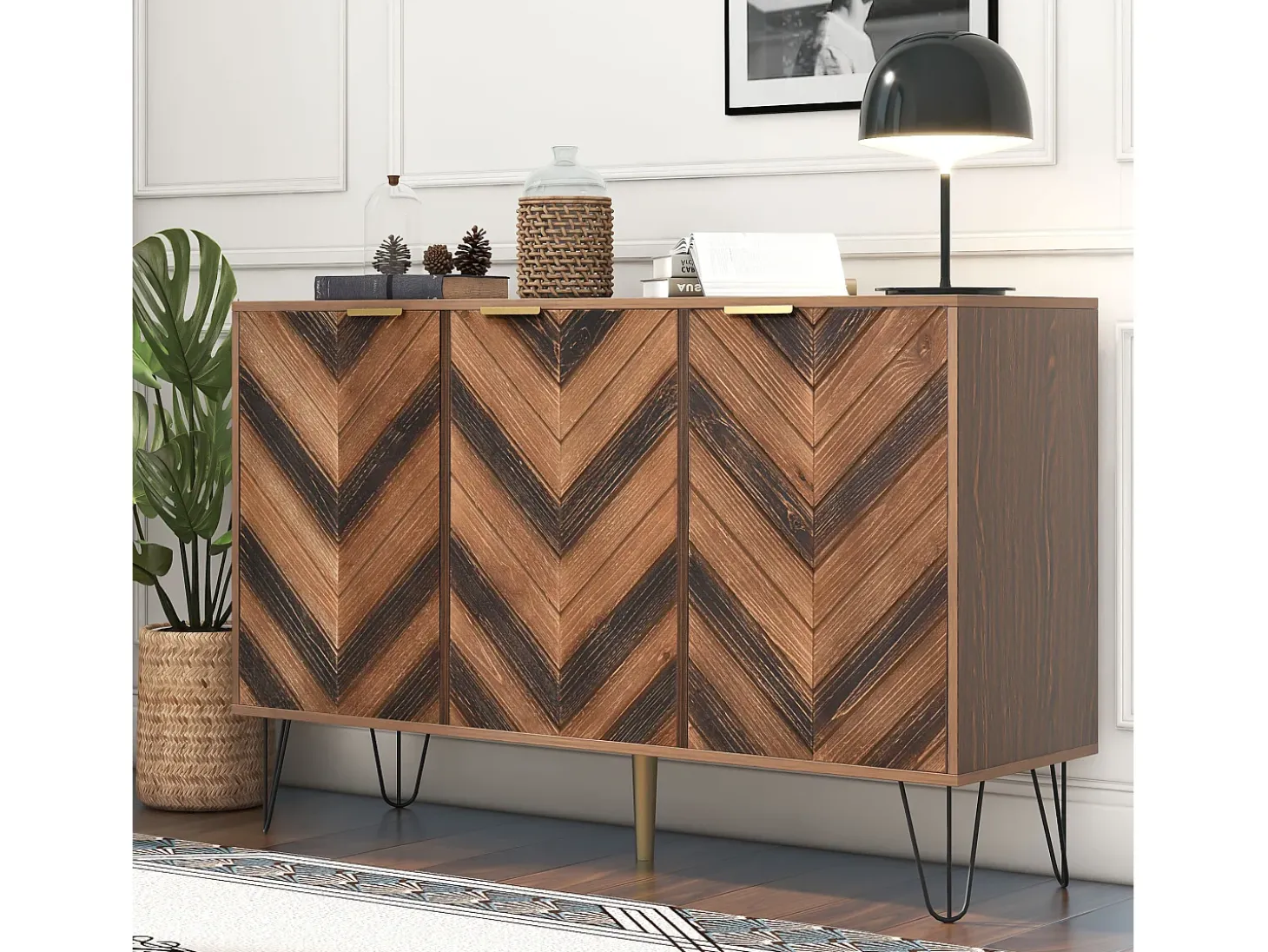 Aparador bajo 3 puertas - para cocina salón - madera y metal - estilo vintage - marrón
