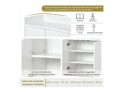Aparador bajo 4 puertas - Patas de madera MDF y metal - Estilo moderno - Color blanco - 120 x 30 x 80 cm