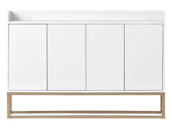 Aparador bajo 4 puertas - Patas de madera MDF y metal - Estilo moderno - Color blanco - 120 x 30 x 80 cm
