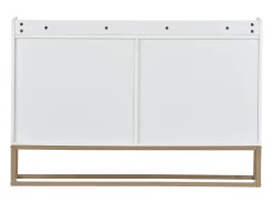 Aparador bajo 4 puertas - Patas de madera MDF y metal - Estilo moderno - Color blanco - 120 x 30 x 80 cm