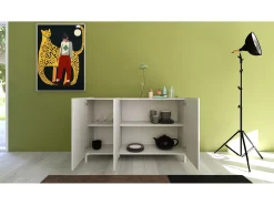 Aparador bajo 3 puertas 130x40x84 cm Solaria blanco brillante