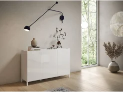 Aparador bajo 3 puertas 130x40x84 cm Solaria blanco brillante