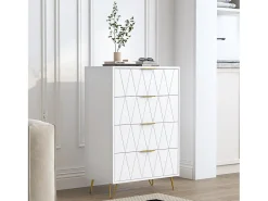 Aparador bajo con 6 cajones - Cómoda - Madera MDF y metal dorado - 60 x 34 x 90 cm - Blanco