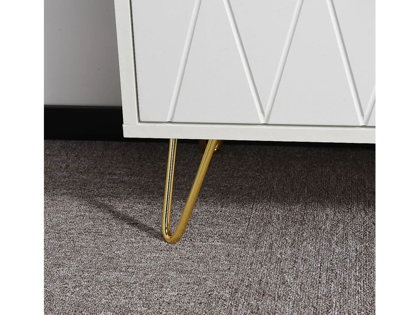 Aparador bajo con 6 cajones - Cómoda - Madera MDF y metal dorado - 60 x 34 x 90 cm - Blanco