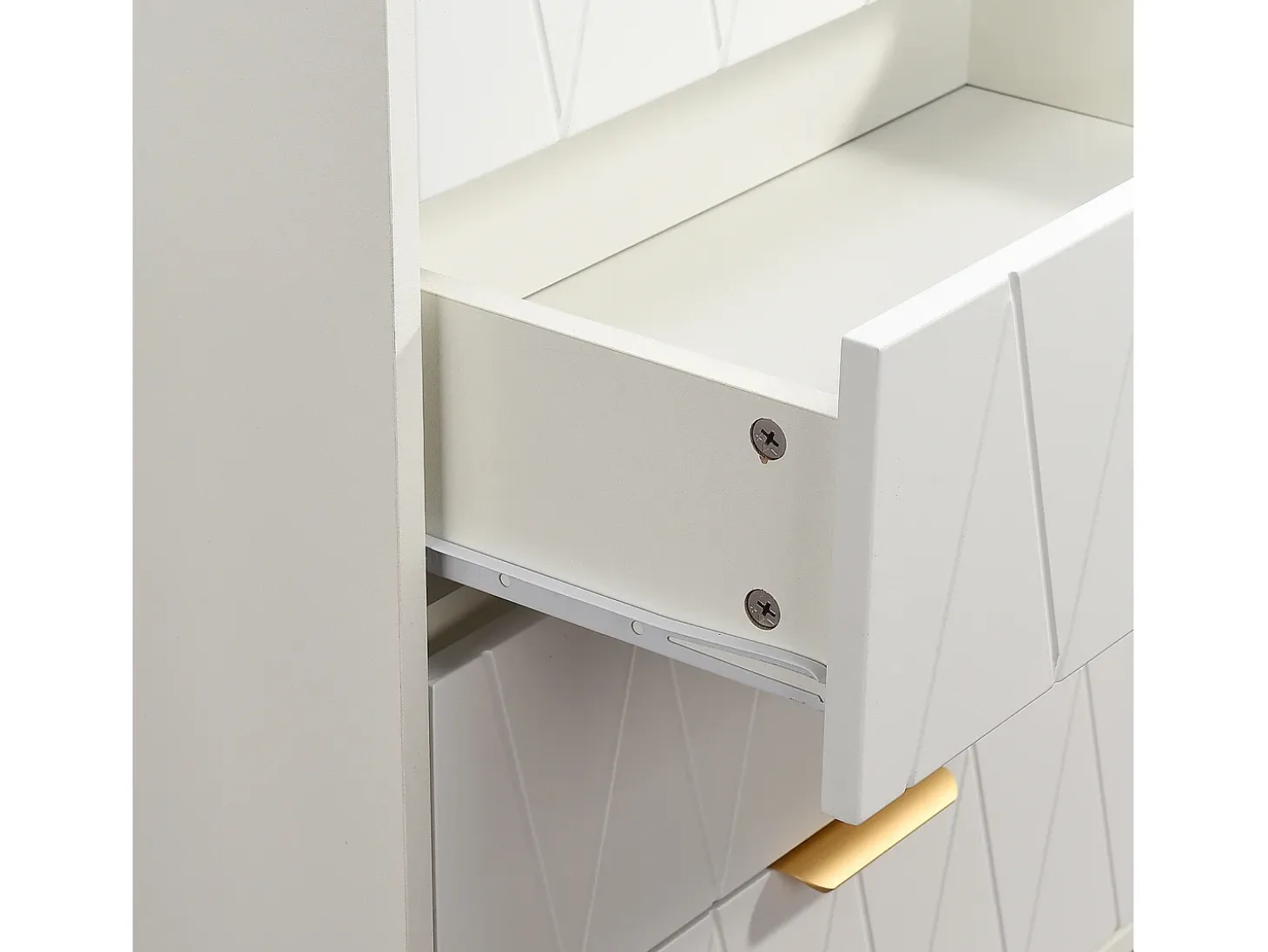 Aparador bajo con 6 cajones - Cómoda - Madera MDF y metal dorado - 60 x 34 x 90 cm - Blanco
