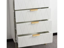 Aparador bajo con 6 cajones – Cómoda en madera MDF y metal dorado – 60x34x90 cm – Color blanco