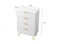 Aparador bajo con 6 cajones – Cómoda en madera MDF y metal dorado – 60x34x90 cm – Color blanco